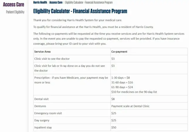 Harris health eligibility calculator