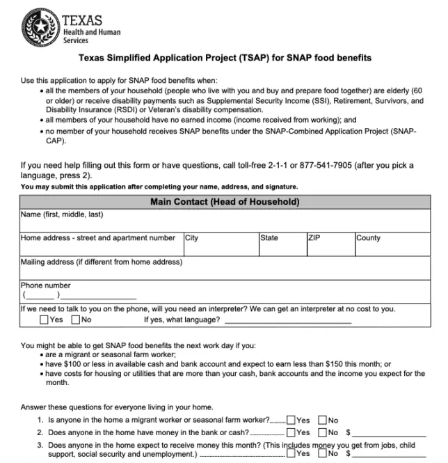 simplified texas food stamp application