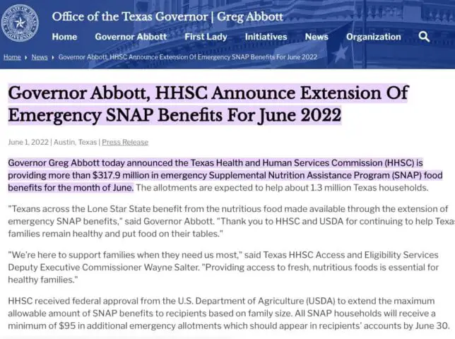 extra texas food stamps june 2022