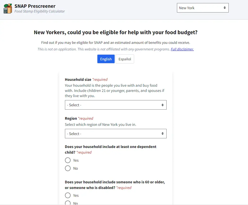 New York Food Stamp Calculator